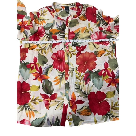 Due Per Due Women's 14W Top Silk Long Sleeve Button-Up Blouse Floral White Red - Picture 5 of 8